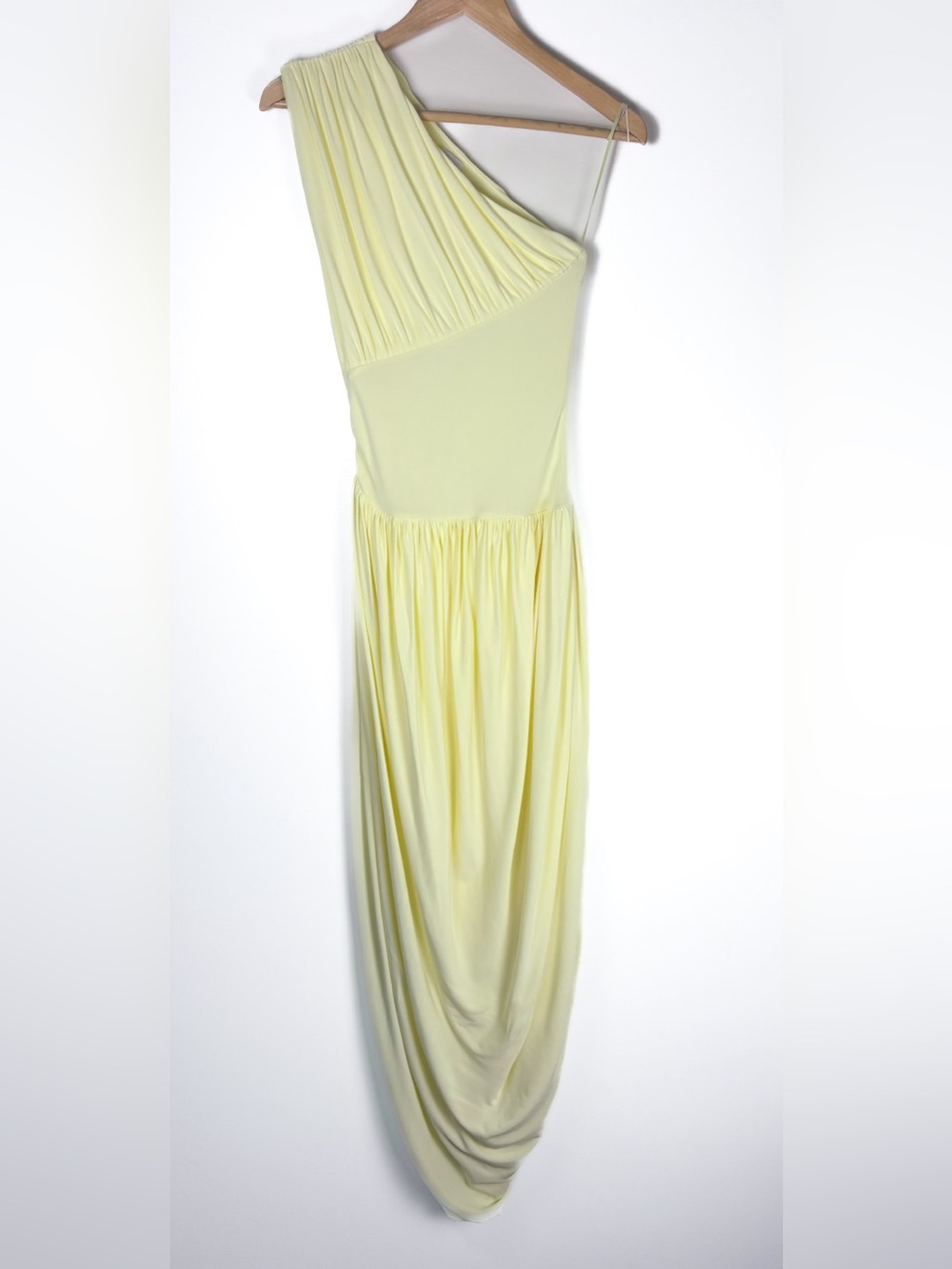 Helsa Lemon Yellow Amphora One Shoulder Ruched Draped Maxi Dress Size XS NWT - Picture 5 of 12